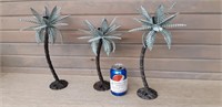3 Decorative metal palm tree candle holders