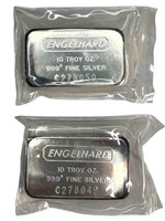 (2) Engelhard 10 oz. .999 Silver bars consecutive