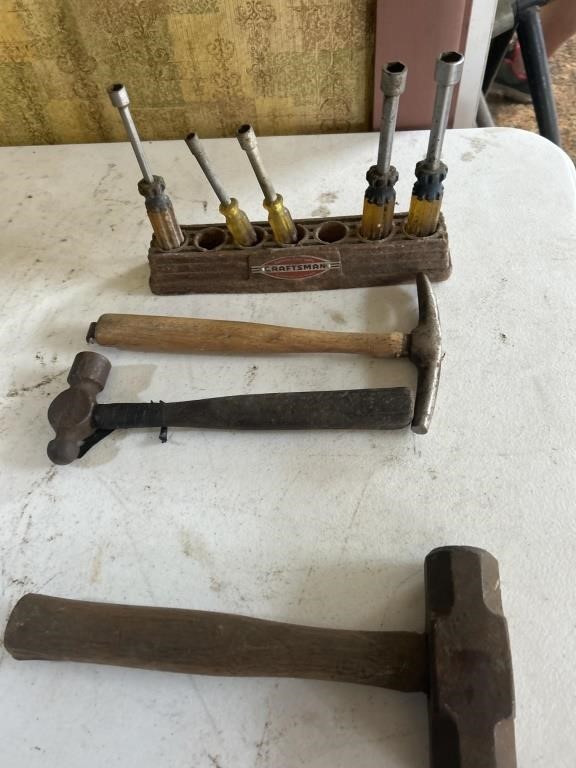 Craftsman tool holder, hammers, misc tools