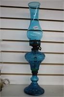 BLUE GLASS OIL LAMP WITH SHADE 20"