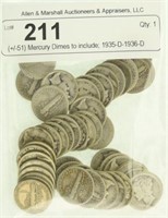 (+/-51) Mercury Dimes to include; 1935-D-1936-D