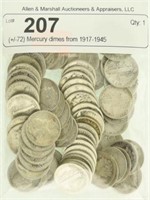 (+/-72) Mercury dimes from 1917-1945