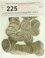 (+/-50) Mercury dimes to include;1937, 1937-D,