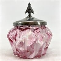 Cranberry Opalescent Splatter Glass Vanity Jar
