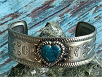Turquoise Color Stone on Stamped Accents Cuff