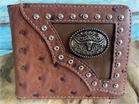 Longhorn Brown Faux Ostrich Leather Bi-Fold Wallet