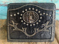 Deer Concho - Black Bi-Fold Faux Leather Wallet