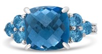 18k Wgold Cushion 6.75ct Blue Topaz & Diamond Ring