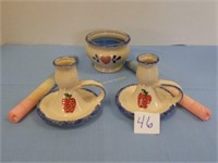 3 pottery Candle Holders