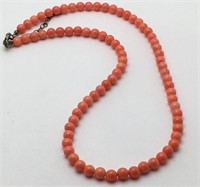 Coral Beaded Necklace With Sterling Silver Clasp