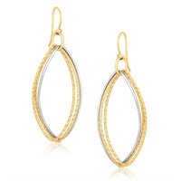 14k Two-tone Gold Triple Oval Shape Drop Earrings