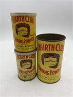Vintage hearth club, baking powder tins