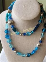 Blue Glass Lampwork Necklace Aqua 34"