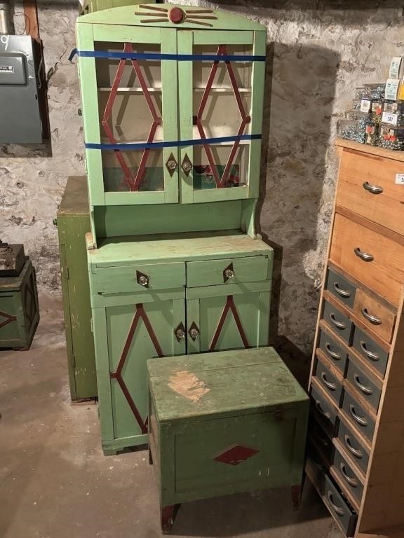 Wooden Painted Hutch w/ Matching Storage Box