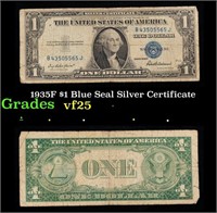 1935F $1 Blue Seal Silver Certificate Grades vf+