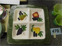 Glass 4 section serving dish with fruit