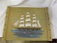 Old hand painted wooden tray