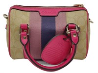 Coach Beige Monogram Pink Accents Boston Bag