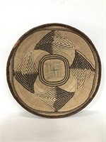 Native American round woven grass basket