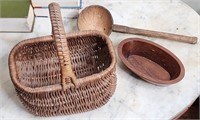 Whicker Basket, Wooden Ladle +