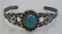 Navajo SS Turquoise Bracelet - Hallmarked