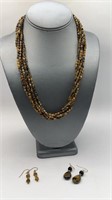 Tiger’s Eye Layered Necklace/Earring Set