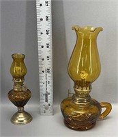 2 small vintage Amber oil lamps