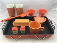 Orange Mid Century Kitchen Lot