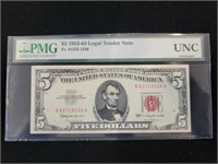 1963 $5 Legal Tender FR-1532 PMG UNC