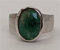 Sterling Silver Bezel Set Green Solitaire Ring