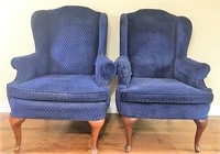 Blue Upholstered Wing Back Chair