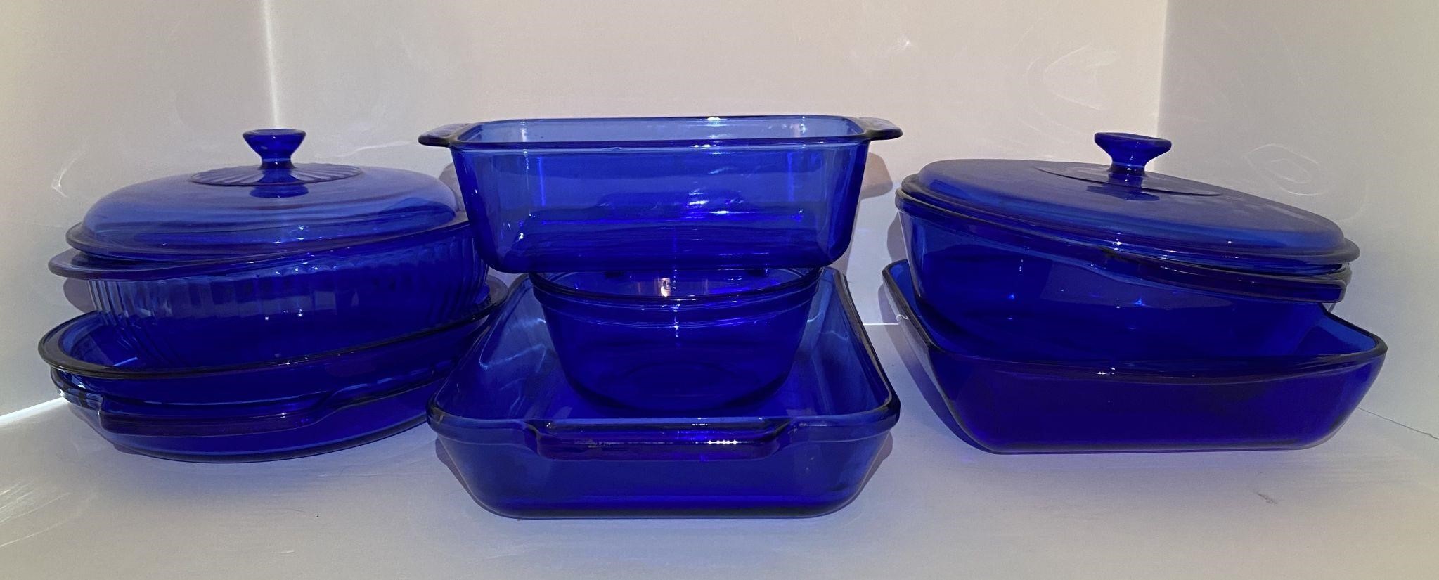 Cobalt Blue Glass Cookware - Pyrex and Anchor