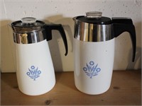 Two Cornflower Blue Corning Ware Coffee Pots