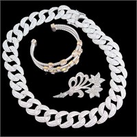 Silver Tone Jewelry - Necklace, Bracelet & Brooch