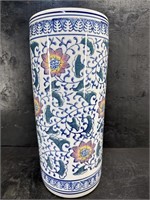 FLORAL BLUE AND WHITE PORCELAIN UMBRELLA STAND