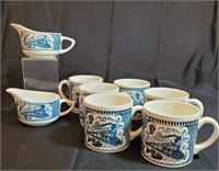 8 pcs Currier & Ives Coffee Mugs and Creamers