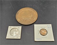 Lot of 3 Coins-Japanese Yen, 1955 Wheat Penny and