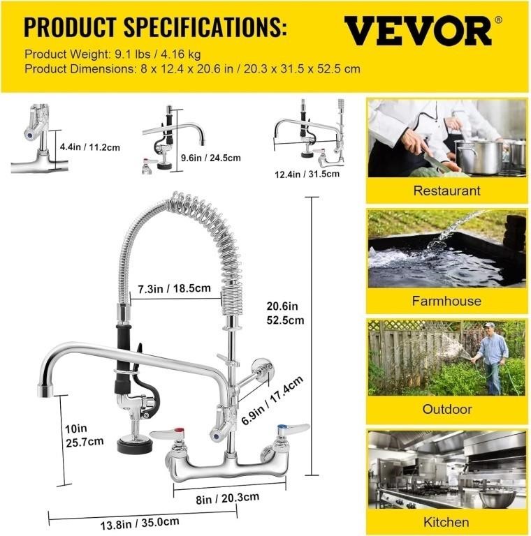 VEVOR Commercial Faucet with Pre-Rinse Sprayer