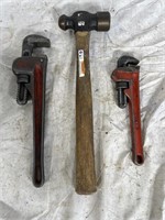 2 pipe wrench and one hammer