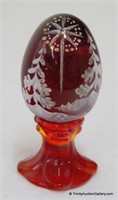 Fenton Glass Ruby Red Painted & Signed Egg