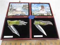 2 lockblade knives, wolf & eagle