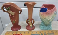 2 Roseville and 1 Hull vase