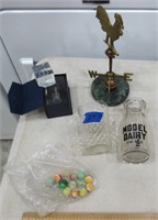 Marbles, Model Dairy bottle, crystal pcs., misc.