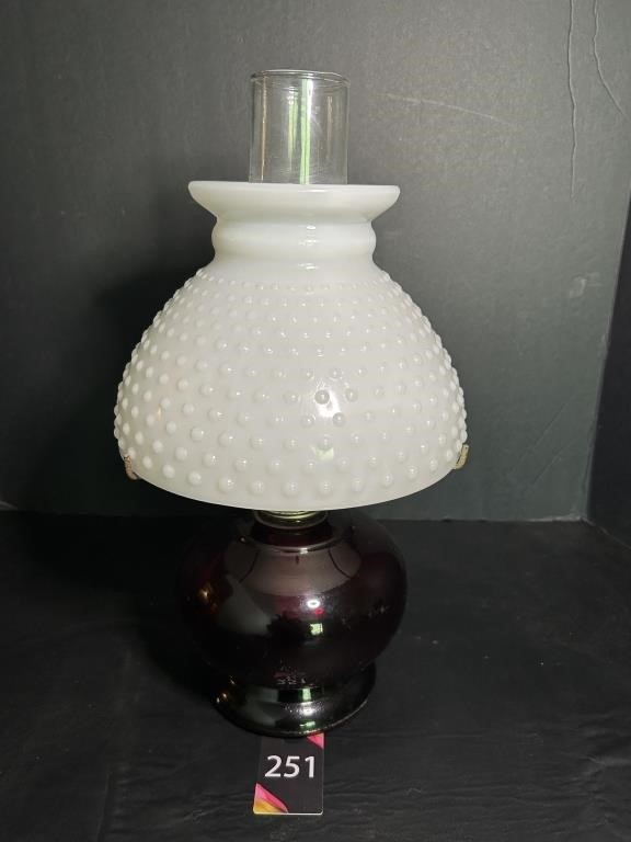 Oil Lantern With Hobnail Milk Glass Shade