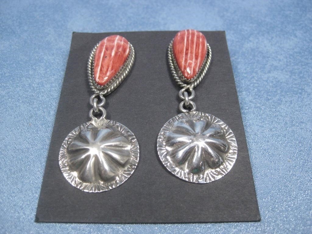 Navajo S.S. Spiny Oyster Earrings Hallmarked