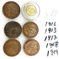 GROS SOUS 1¢ CANADA 1913, 1916, 1917, 1918 et 1919
