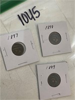 3 Indian Head Pennies 1897, 1898, 1899