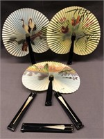 6- HAND HELD FANS.  2 OF EACH SCENE.  9.5 INCHES