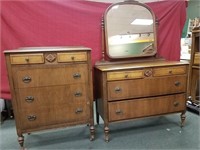 2 1920’s pecan wood Dressers  1 5 drawer chest, 1