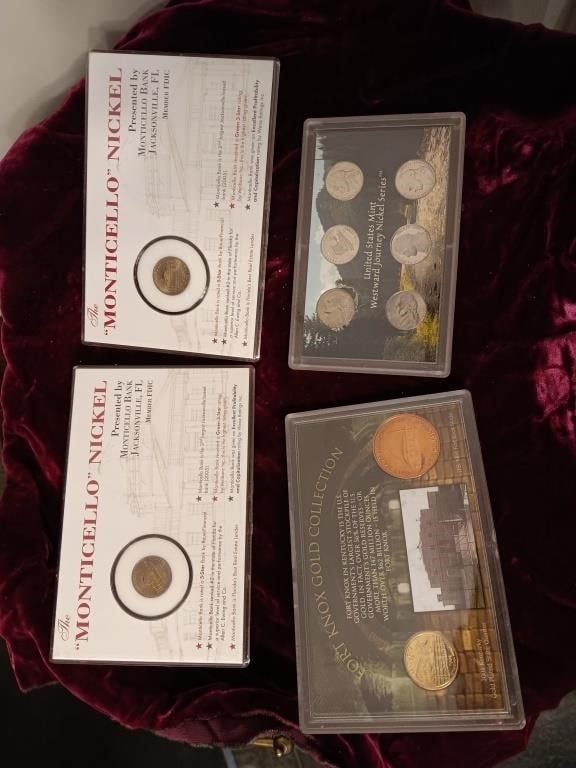4 pc Monticello Nickle Fort Knox coinset and a